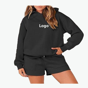 ชุดเซ็ตเสื้อฮู้ดแขนยาวและกางเกงขาสั้นลำลองคุณภาพสูงสำหรับผู้หญิง  รับสกรีนโลโก้  ลายเรียบ  ความยาวเหนือเข่า สำหรับฤดูใบไม้ผลิ - Product Image 2