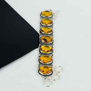 อัญมณีสีเหลืองซิทรีนแบบแฮนด์เมดตัดทรงรีทำด้วยมือเครื่องประดับอัญมณี925เงินแท้ - Product Image 1