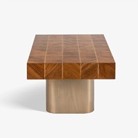 Moderner Designer-Wohnzimmertisch Rechteckiger Massivholz-Couchtisch mit Geometrischer Tischplatte Dekorativer Tragbarer Beweglicher Metallfuß
