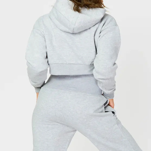 Vente en gros de sweats à capuche courts en molleton doux pour femmes, grande taille, à manches longues, avec logo personnalisé, respirants, avec cordon de serrage, pour l'hiver - Product Image 3