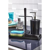 Ensemble de brosses douces Ata Home Armona, distributeur de savon liquide en plastique pour comptoir de cuisine et salle de bain, porte-éponge, ensemble de chiffons, blanc et noir
