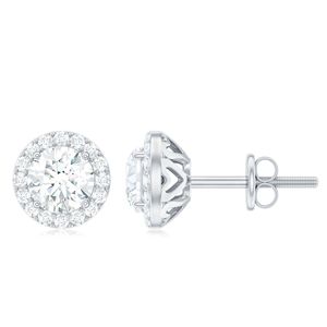 Certified <b>Cute</b> Moissanite Stud <b>Earrings</b> with Halo for Women 10K White Gold Engagement - Product Image 5