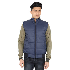 Dernier modèle de gilet matelassé bleu pour homme avec design personnalisé et fermeture éclair de marque, fabriqué en nylon/coton, état neuf, gilet matelassé - Product Image 1