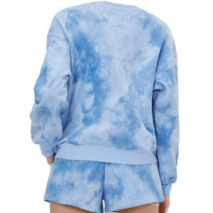 Sudadera con capucha cómoda de algodón 100% con cuello redondo y lavado ácido para gimnasio, sudadera corta de manga larga con efecto tie-dye personalizado para mujer - Product Image 2