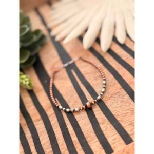 Navajo Strung Graduated Machine Made <b>Bracelet</b> Fine Beaded Design in Copper & Sterling <b>Silver</b> - Product Image 3