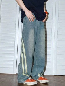 กางเกงยีนส์ขากว้างสำหรับผู้ชาย, กางเกงยีนส์ทรงหลวม2025แฟชั่นสไตล์เกาหลีสำหรับฤดูใบไม้ผลิฤดูใบไม้ร่วง - Product Image 2