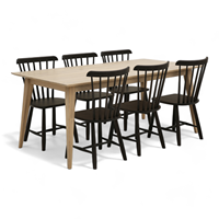 Ensemble de table à manger en bois massif nordique avec 6 chaises, mobilier de bistrot pour restaurant commercial, cuisine, école, centre commercial et hôtel