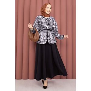 Conjunto de Chaqueta y Falda de Crepé con Estampado Étnico, Negro Sólido, 2 Piezas, Shorts de Verano con Pantalones, Top y Top Corto - Product Image 3