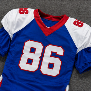 Conjunto de Uniforme de Fútbol Americano Personalizado Azul para Hombre Adulto con Número 86, Cuello en V, Manga Corta, Pantalones de Malla Transpirable y Cinturón - Product Image 3