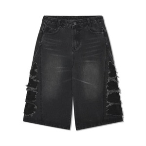 Short en jean personnalisé pour hommes Short patineur ample de style de rue brodé poche arrière fermeture éclair décoration impression taille - Product Image 6