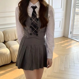 Uniforme escolar de estilo pijo británico, traje para niñas y mujeres, uniforme diario JK, camisa blanca de manga larga de algodón y seda, minifalda plisada - Product Image 5