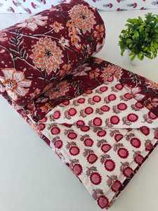 Couverture réversible en coton imprimé floral de Jaipur, style Dohar - Product Image 6