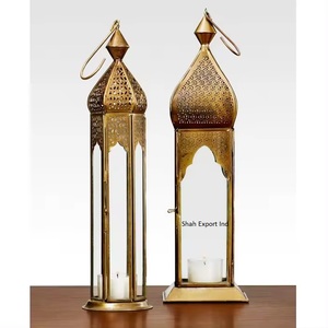 Lanterne décorative pour la maison en métal fini or pour éclairage de Noël et de jardin Lanterne à bougie suspendue - Product Image 4