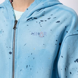 เสื้อฮู้ดดี้ทรงหลวมแบบครอป ผ้าเฟรนช์เทอร์รี่เนื้อหนา คุณภาพสูง ผลิตตามสั่ง ทรงหลวมไหล่ตก สไตล์ดิสเทรส - Product Image 4