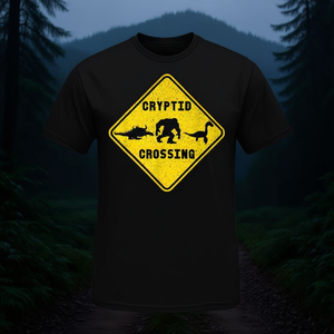 T-shirt Cryptid Crossing avec motif de panneau routier jaune Bigfoot Nessie Hodag, imprimé graphique, taille adulte unisexe - Product Image 3