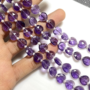 Venta al por mayor 10MM Natural púrpura amatista facetado corazón forma Briolette cuentas Vertical taladro-Cuentas de piedra - Product Image 2
