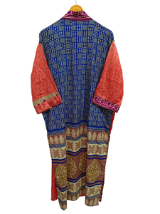 Túnica India Floral Seda Sari Kimono Vintage Sari Robe Suave Playa Fiesta Vestido Indio Hecho A Mano Seda Kimono - Product Image 4