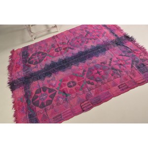 พรมตุรกีวินเทจขนาด 4.9x5.9 ฟุต, พรมปูพื้น, พรมขนสัตว์สีชมพูคิลิม - Product Image 2