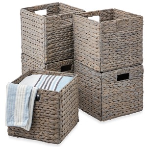 Cesto de ropa plegable, contenedor de mimbre de jacinto de agua para almacenamiento de artículos esenciales en el dormitorio y la cocina - Product Image 1