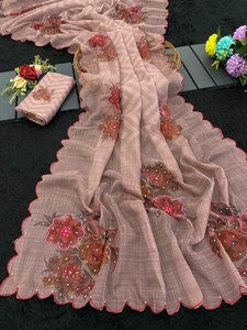 Pure Soft <b>Organza</b> <b>Silk</b> Fabric Fancy Cut Border Work Long Length Saree For for wedding receptions/ festive showcase / Event wear - Product Image 6