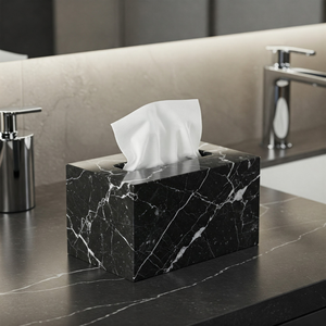 Venta caliente caja de pañuelos de mármol negro hecho a mano soporte de pañuelos decorativo de lujo duradero fábrica al por mayor suministro a granel - Product Image 4