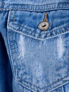 Veste en jean recadrée de conception européenne pour femmes décontracté solide lavé à l'acide dentelle contraste printemps automne trou incrusté diamant Patch - Product Image 5