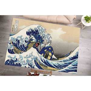 Wave Off Kanagawa <b>Rug</b>, Japanese <b>Rug</b>, Salon Decor <b>Rug</b>, 3D Printed <b>Rug</b>,Luxury Velvet <b>Rug</b> - Product Image 3