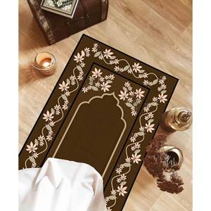 Tapis de prière marron floral : Tapis islamique imprimé spirituel, avec poils doux - Product Image 5