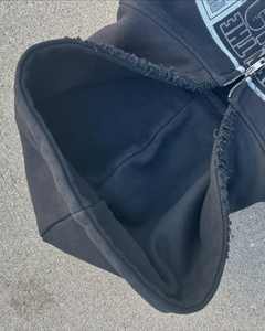 Ropa de calle personalizada para hombre Sudadera con capucha desgastada lavada con ácido Sun Fade 3D cremallera pesada Rhinestone bordado parche polar ODM - Product Image 6