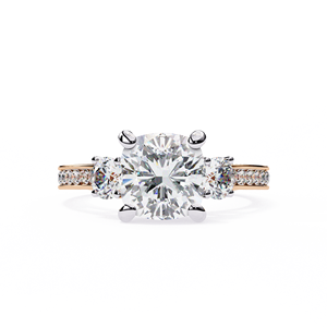 COJÍN ANILLO DE DIAMANTES DE LABORATORIO 14K ORO SÓLIDO ROSA AMARILLO ORO BLANCO IGI VVS VS CLARITY ANILLO DE COMPROMISO DE LUJO - Product Image 3