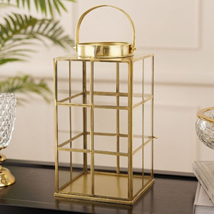 Bougie élégante en laiton et métal, support de pilier en verre durable, événements de Noël en plein air faits à la main, art moderne, design unique - Product Image 1