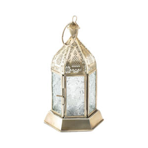 Décorations du Ramadan 2025 suspendues Mini lanternes porte-bougie marocaines en or avec verre floral - Product Image 1
