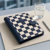 Carnet de notes LABON personnalisé A5 en cuir PU à carreaux marine avec 6 anneaux et fermeture magnétique, pages intérieures pour marque
