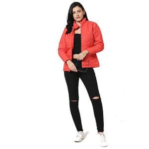 Meilleures ventes de vestes bouffantes pour adultes de couleur rouge, col montant, fermeture éclair, coupe classique, vestes à la mode - Product Image 4