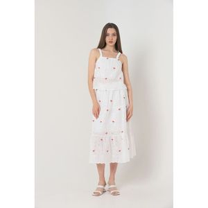 TOPSHOW Women's Red Floral Embroidered Long Broderie Anglaise <b>Skirt</b> for Wholesale, Elegant Summer Style - Product Image 2