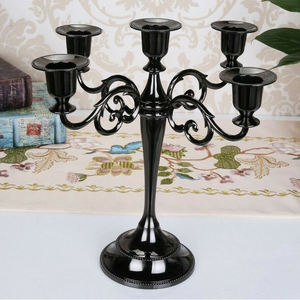 <b>Black</b> Finished Tall <b>Candelabra</b> Metal Aluminum Crystal Decorations Five Arms Candle Holder for Wedding & Home Decor Centerpieces - Product Image 6