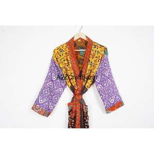 ชุดคลุมกิโมโนผ้าไหมแท้ 100% คุณภาพสูง คอวี ยาวเต็มตัว ตกแต่งผ้าแบบแพทช์เวิร์ค พร้อมเชือกผูกสำหรับฤดูใบไม้ผลิ/ฤดูร้อน ชุดลำลองสุดหรู - Product Image 2