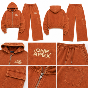 ชุดวอร์มวินเทจ ONE APEX สีส้ม แบบมีซิป ฮู้ดดี้ กางเกงขายาวทรงกระบอก ชุดเซ็ตผ้าฝ้ายฟลีซพรีเมียมสำหรับผู้ชาย เหมาะสำหรับฤดูหนาว - Product Image 3