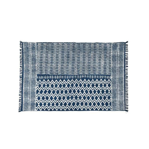 พรมปูพื้นผ้าคอตตอนถักด้วยมือสีฟ้าครามชุดพิมพ์ลายในอินเดีย - Product Image 1