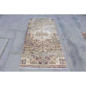 Vintage Turkish Accent Rug 2.9x6.1 ft, <b>Brown</b> Solid Rug <b>Wool</b> - Product Image 1