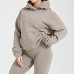Sweat à capuche oversize en coton pour femme, logo personnalisé, tricoté, épaules tombantes, style streetwear, col à capuche, long, hiver - Product Image 3