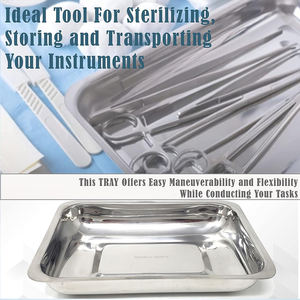 Plateau pour instruments médicaux vétérinaires dentaires en acier inoxydable 304, manuel, réutilisable, bords lisses, pour les utilisations en chirurgie générale à l'hôpital - Product Image 4
