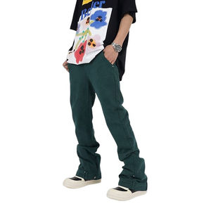 Vente chaude hommes pleine longueur vêtements de rue mode pantalons empilés 100% coton plaine Flare pantalons de survêtement avec taille haute - Product Image 4