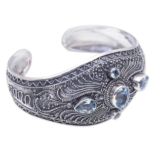<b>Blue</b> <b>Topaz</b> Cuff <b>Bracelet</b> Handmade 925 Sterling Silver Fashion Jewelry Women Stylish Party Wear Beautiful Design - Product Image 3