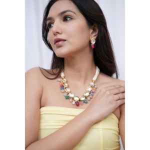 Kundan <b>Necklace</b> <b>Set</b> with Multicolor Beads and Earrings Traditional Handmade Indian Jewelry for Women <b>Bridal</b> and Festive Wear - Product Image 1