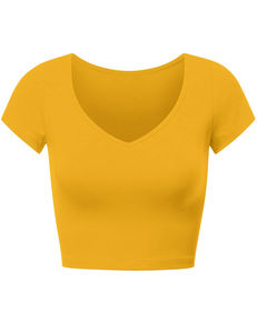 Camiseta corta de algodón para mujer, venta al por mayor, Top informal de moda de verano de manga corta con estilo, ropa de calle para mujer, botón con logotipo personalizado - Product Image 4