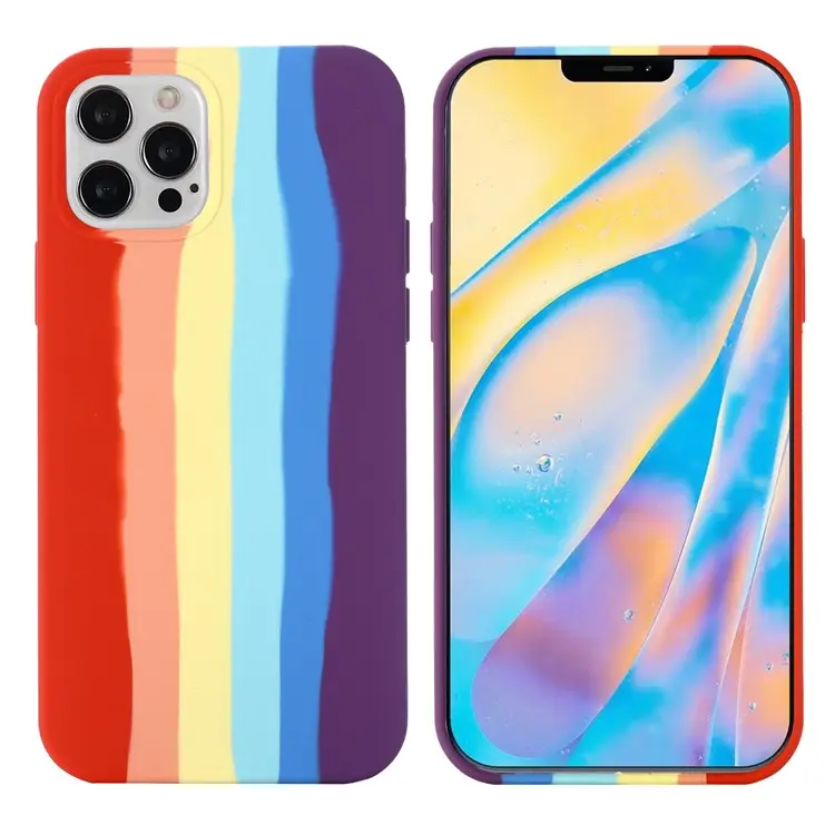 New Arrivals Trendy Phone Cases Rainbow Rubberized Liquid Silicone PC Back Cover Fiber Lining Phone Case For iPhone 15 Pro Max