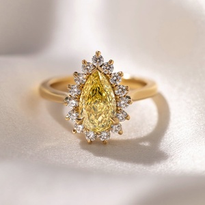 Anillo de Compromiso de Lujo con Diamante Corte Pera y Halo, Oro, Platino, Plata, Aniversario, Promesa, Precio de Fábrica - Product Image 3