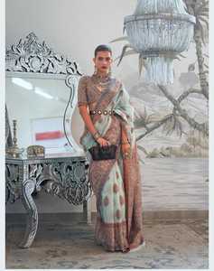 Sari en soie tissée Kashmiri lourd avec chemisier Collection de vêtements de fête pour femmes - Product Image 5