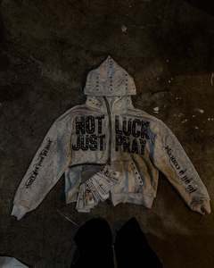 Nuevo ultra pesado 100% algodón francés Terry grueso Vintage desgastado Sun Faded Boxy Fit Zip up Rhinestone Hoodie - Product Image 2